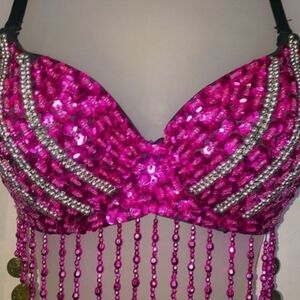 Vintage Fuchsia and Silver Sequin Bra